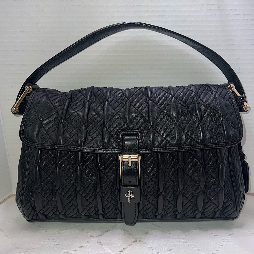 🔥Cole Haan black quilted leather baguette shoulder bag